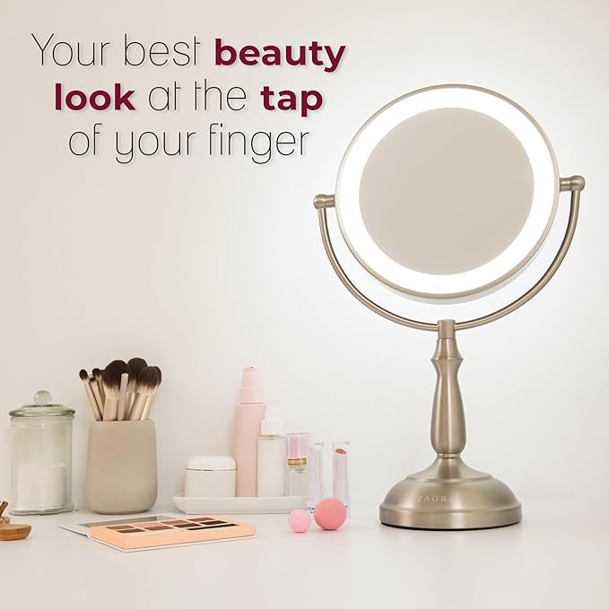 Zadro 11" Makeup Mirror with Lights and Magnification Dimmable Touch LED Lighted Makeup Mirror with Magnification