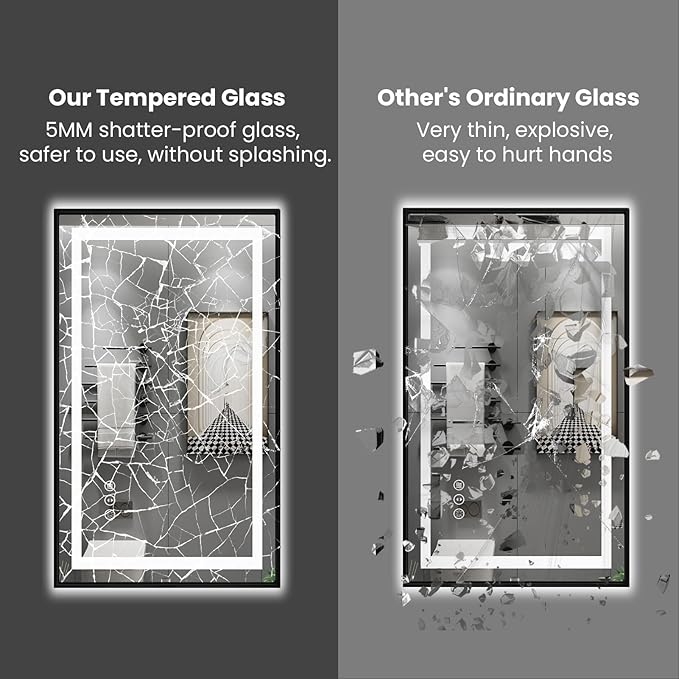 Amorho 36"X30" Black LED Mirror for Bathroom, Front Light and Backlit Framed Mirror, Stepless Dimmable, Anti-Fog, Shatter-Proof, Memory, 3 Colors, Double LED Vanity Mirror