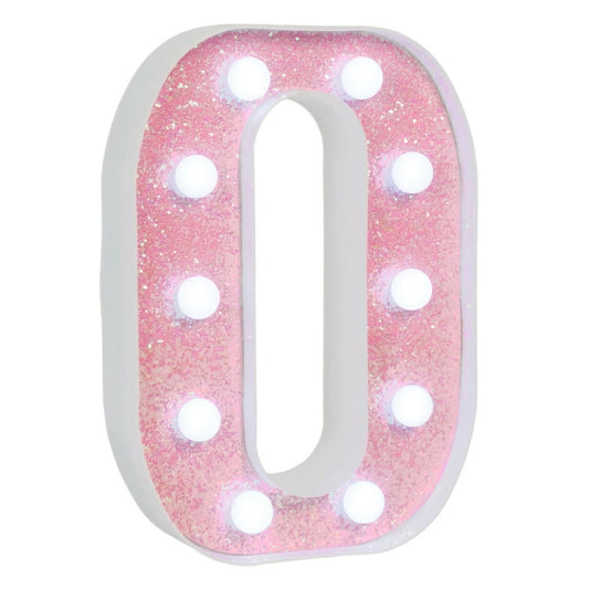 EUFONY Pink Glitter Marquee Light Up Letters, Battery Operated LED Letter Lights Signs for Pink Birthday Party Table Decorations, Wall Decor for Girls Bedroom, Initial Letter O with Cool White Lights