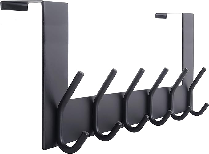 WEBI Over The Door Hooks Door Hanger:Over The Door Towel Rack with 6 Coat Hooks for Hanging,Towel Hanger Door Coat Hanger Door Coat Rack for Towels,Jacket,Clothes,Back of Bathroom,Black