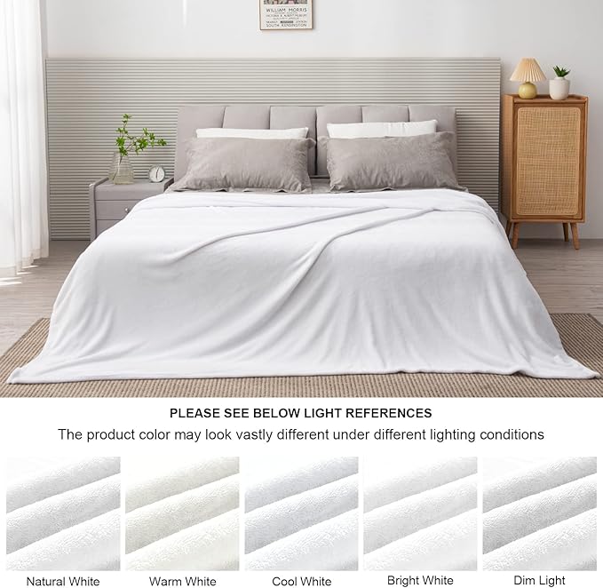 BEDELITE Fleece Blanket King Size Blankets for Bed, Luxury Plush Cozy Fuzzy Blanket 108x90 inches, Super Soft Warm Lightweight Throw Blanket All Seasons Suitable, White