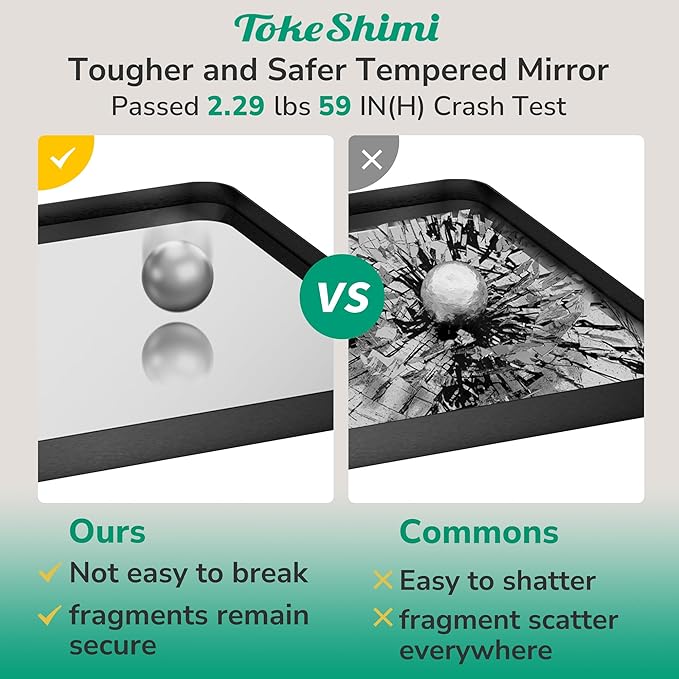 TokeShimi 42x36 Black Bathroom Mirror for Over Sink,Aluminum Framed Vanity Mirror with Tempered Glass,Modern Wall Mirrors(Horizontal/Vertical)