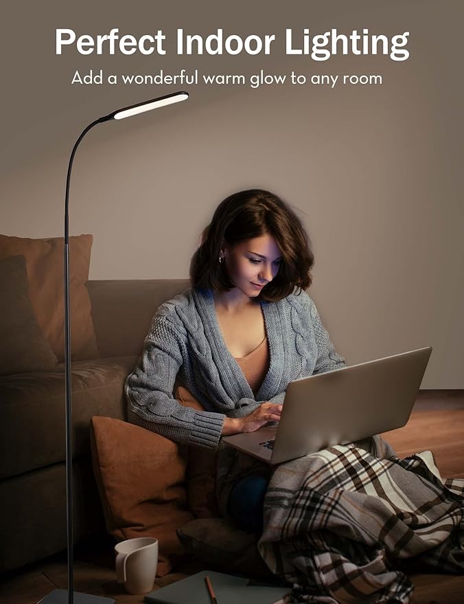 Nopoor LED Floor Lamp, 4 Brightness Levels & 4 Colors Dimmable Floor Lamp Modern Standing Light Adjustable Gooseneck Task Lighting for Reading Living Room Bedroom Office Piano (Black)