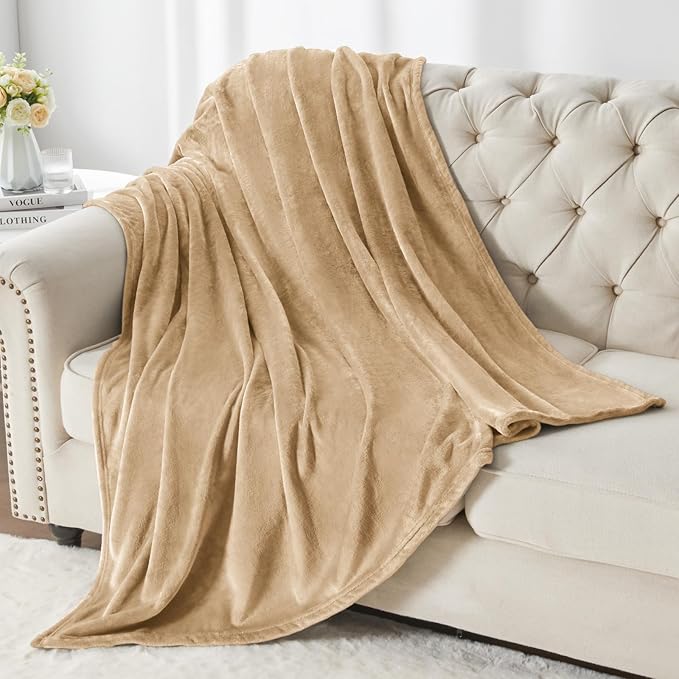 BEDELITE Fleece Blanket Light Camel Throw Blankets for Couch & Bed, Luxury Plush Cozy Fuzzy Blanket 50" x 60", Super Soft Warm Lightweight Throw Blanket for Travel Camping