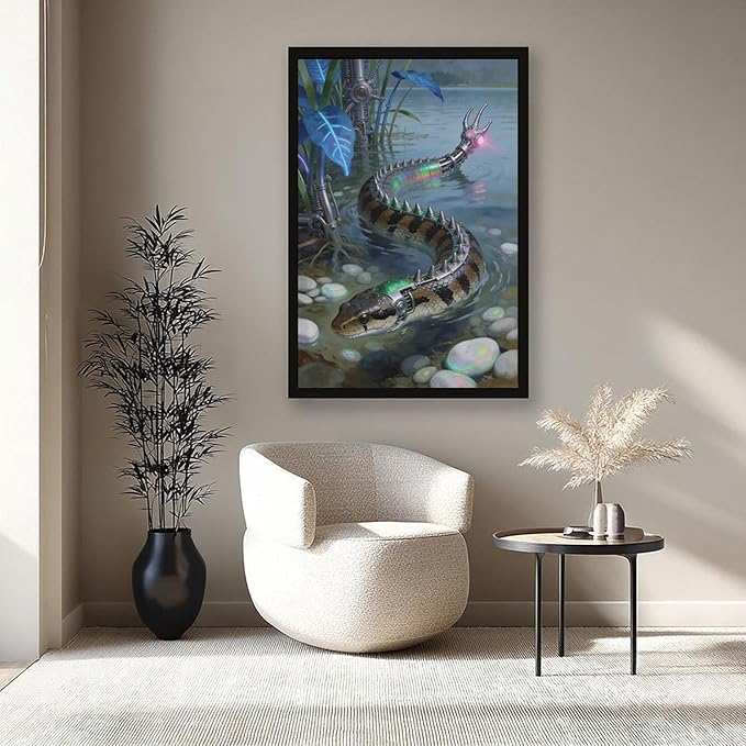 Framed Futuristic Nature Wall Art for Modern Living Room Creative Sci Fi Style Interior Decor 24x36in