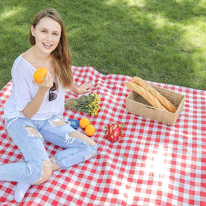 Extra Large Picnic Blanket Beach Blankets, Outdoor Foldable Waterproof Sand Mat for Beach Camping Hiking Travel Family Concerts Grass Park Music Festival Lawn Mats (Red, 80x80inch)