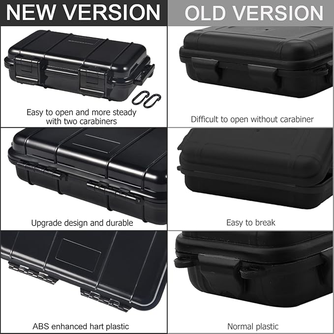 Dry Storage Box, Shockproof Waterproof Box with 2 U‑Shape Buckle, Plastic Storage Container for Cameras, Phones, Camping, Fishing, Hiking(Large-Black)