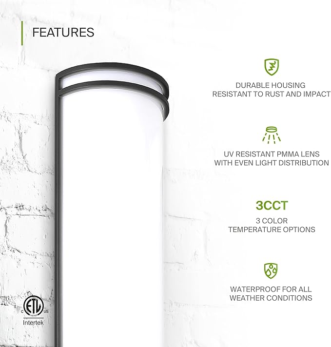 ASD 18 Inch LED Outdoor Sconce Lights - 20W 120-277V 3000K 4000K 5000K Black Exterior Lighting Fixtures, Dimmable Exterior Lights for House, Modern Patio Wall Light Fixture ETL