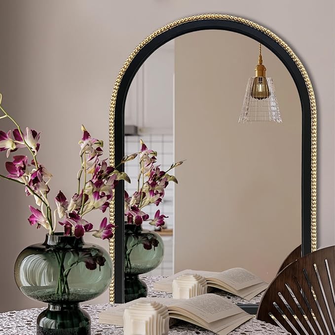 WAMIRRO Ornate Gold Mirror,Arched Black Morden Luxury Living Room Decorative Farmhouse Bathroom Mirorrs for Entryway Firplace Mantel Hallway 36"X24"