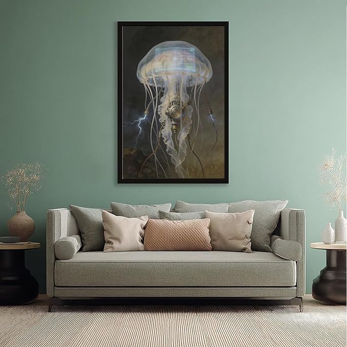 Framed Fantasy Wall Art for Living Room TV Wall Futuristic Tech Inspired Home Decor 08x12in