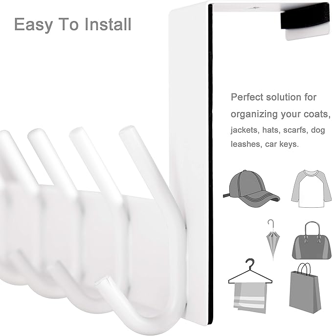 WEBI Over The Door Hooks,Door Hanger Over The Door Towel Rack,Door Coat Towel Hanger Door Coat Rack 6 Hooks for Hanging Clothes,Jacket,Hats,Bathroom,White,2 Packs