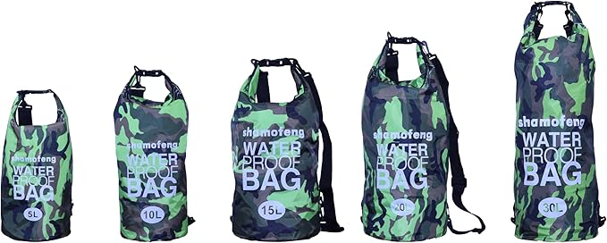 Waterproof Dry Bag Combo 5-30L Roll Top Dry Storage Bag Backpack for Kayaking Boating Beach Camping Travel Fishing, w/Phone Case & Collapsible Water Bottle & Sunglasses & Ear Band,Green 10L