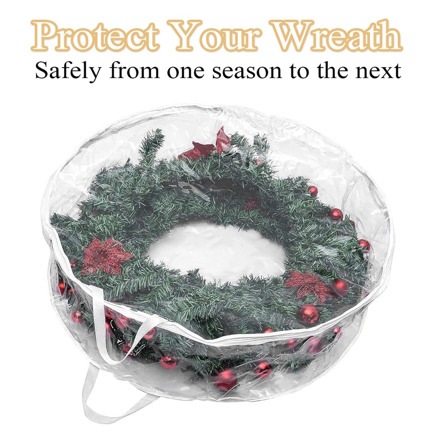 4 PCS Clear Wreath Storage Bag, 24x8 Inch Christmas Wreath Storage Container, Heavy Duty PVC Wreath Protector with Handle for Xmas Holiday Seasonal Wreath Garland (White)