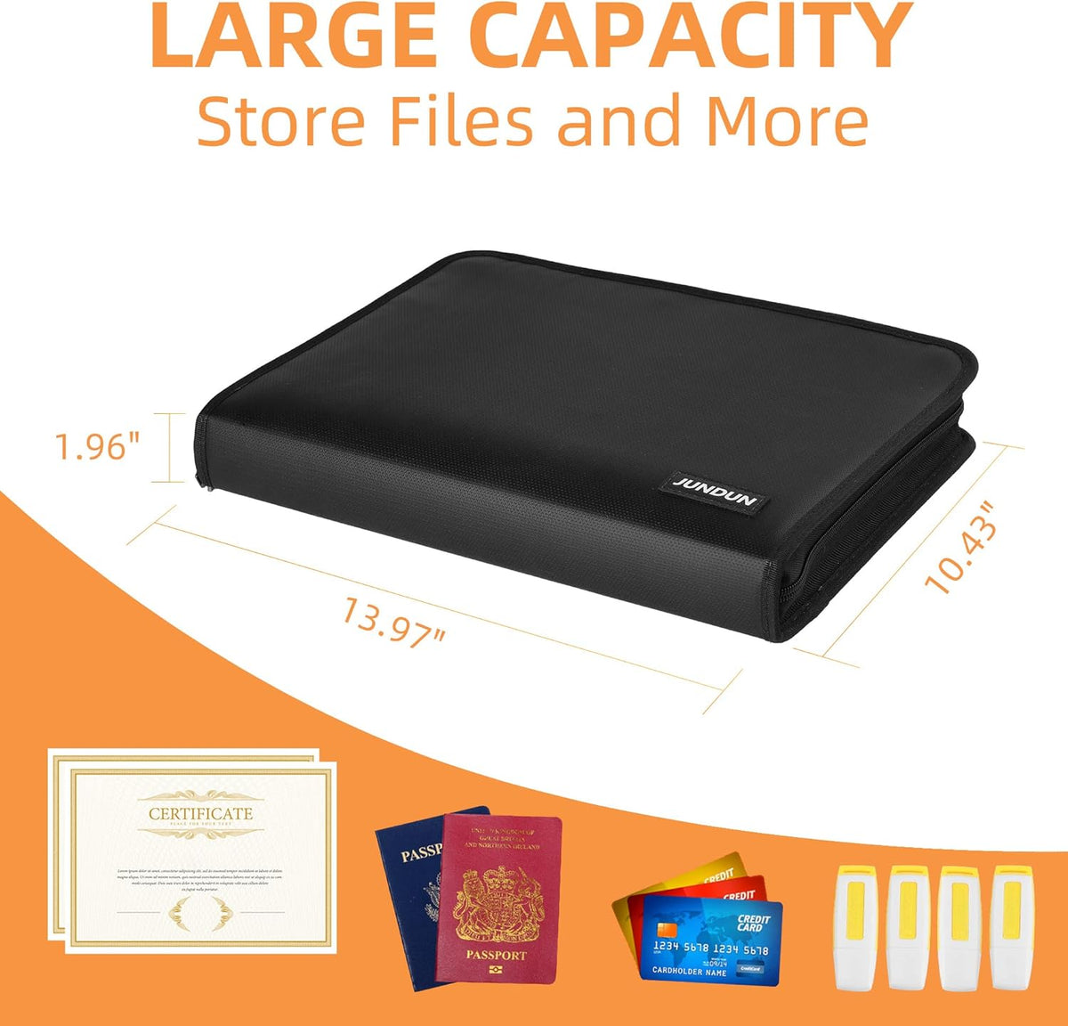 JUNDUN Accordion File Organizer - Fireproof Accordion Folder with Zipper & Labels - 13 Pocket Expanding File Folder with Multi-Pockets Document Organizer Folder for Letter A4 Files | Receipt and More