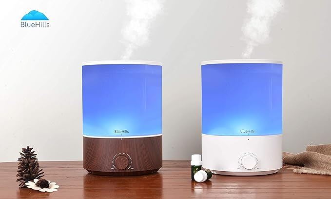 BlueHills Premium Set of Two Large 2500 ML and 4000 ML XL Essential Oil Diffusers Humidifier Combo for Large Room Home with Décor Cover LED Lights Great Gift – Value Pack of Dark Wood Grain.