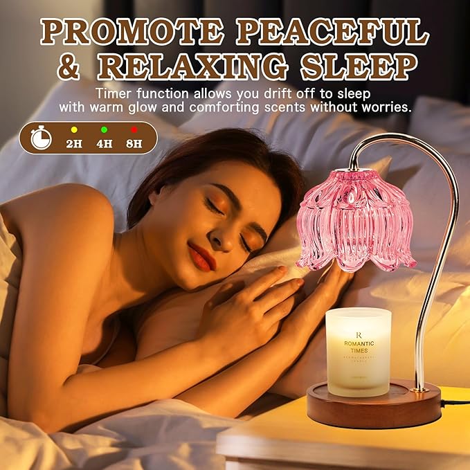 Pink Candle Warmer Lamp with Timer, Dimmable Candle Lamp Warmer, Birthday Gift Idea for Women Mom Who Have Everything, House Warming for New Home, Lotus Wax Melt Warmer for Jar Candles