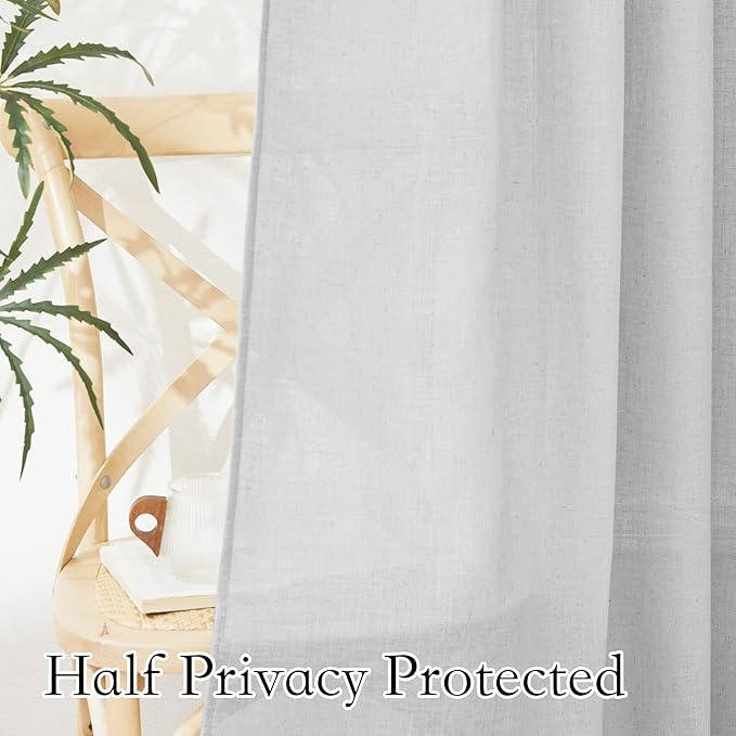 RYB HOME Sheer Curtains for Living Room Linen Woven Sheer Backdrop Curtains Light Glare Filtering Airy for Bedroom Window Sunroom Kids Nursery, Dove Grey, W 52 x L 120 inch, 2 Pcs