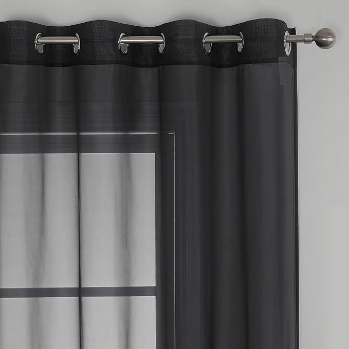 KEQIAOSUOCAI 63 inches Long Living Room Sheer Curtains - Eyelet Top Voile Sheer Draperies Privacy for Villa, W 54 by L 63 inch Length, 2 Panels,Jet Black