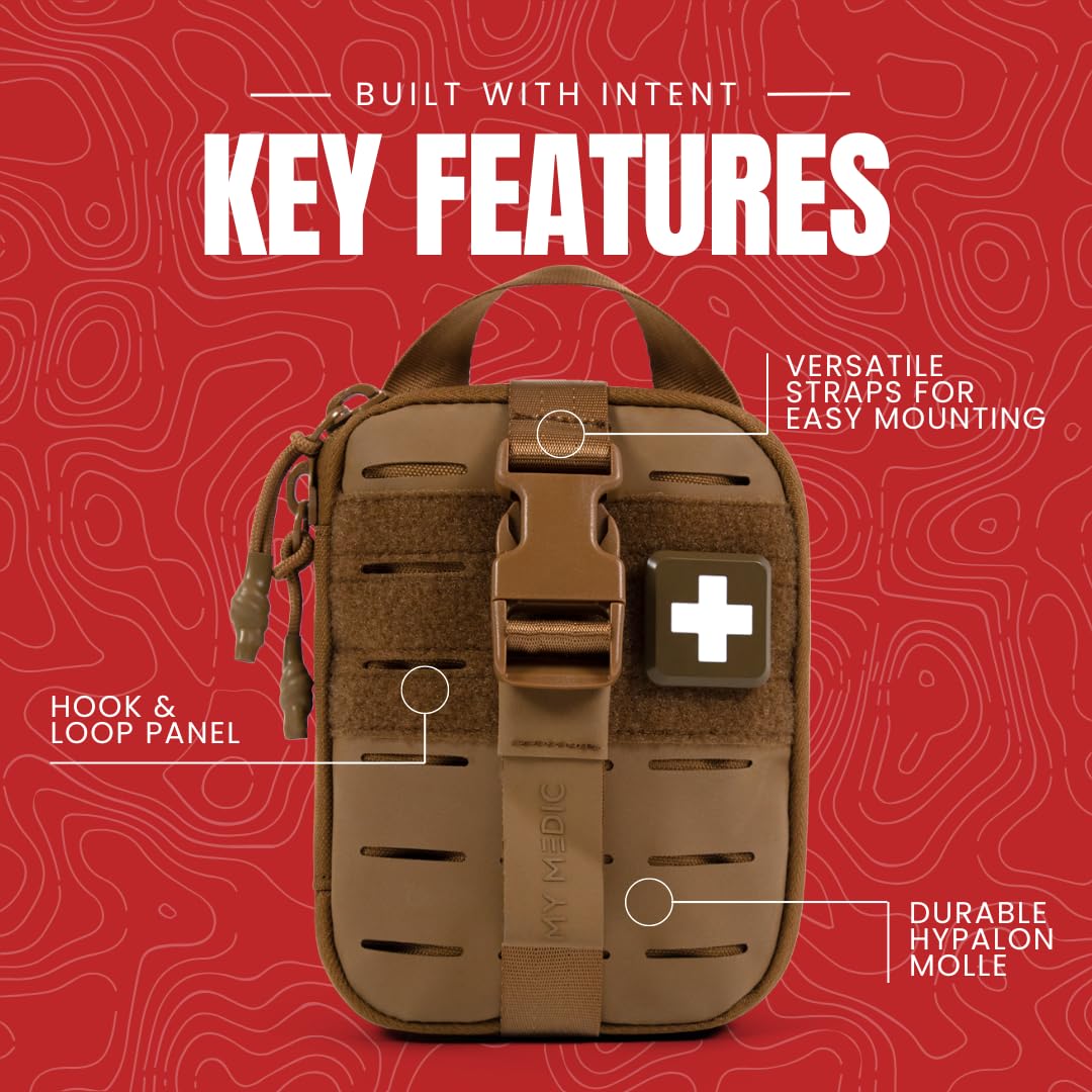 My Medic Sidekick - Camping Hiking and Backpacking First Aid Kit - 70 Items - HSA and FSA Eligible - Small Ifak Great for Travel or Motorcycle - Portable Emergency Kit – Coyote