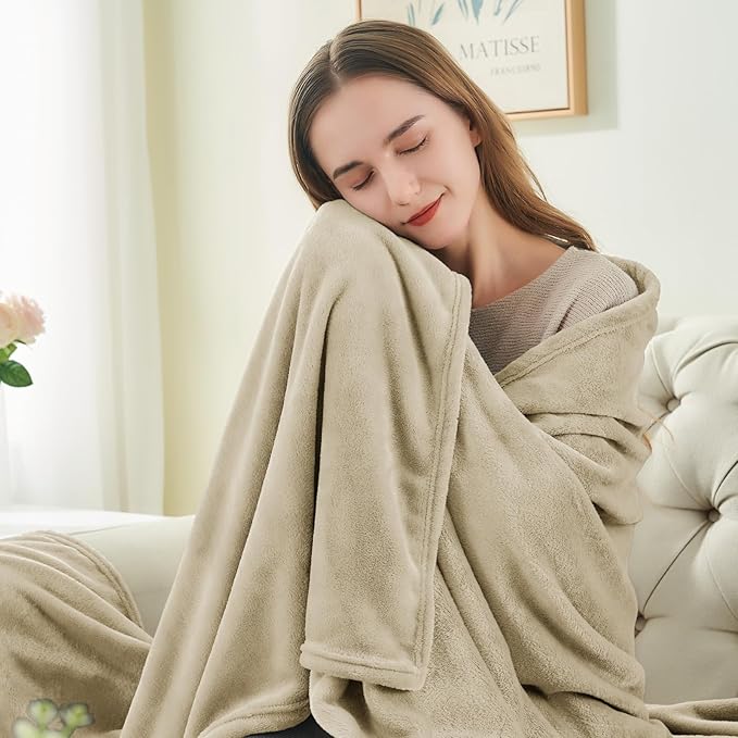 BEDELITE Fleece Blanket Linen Throw Blankets for Couch & Bed, Luxury Plush Cozy Fuzzy Blanket 50" x 60", Super Soft Warm Lightweight Throw Blanket for Travel Camping