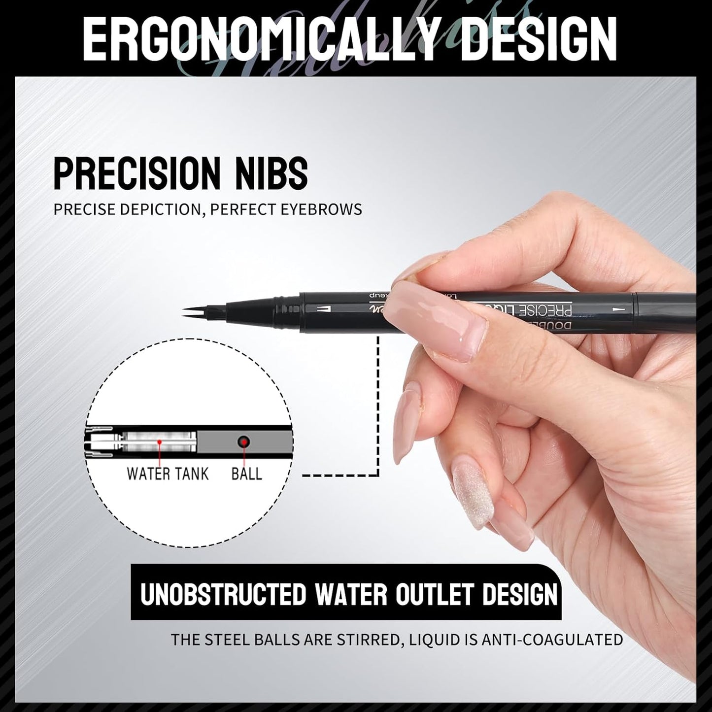 Microblading Eyebrow Pen, Curved Eyebrow Pencil 2-in-1 Dual-Ended Eyebrow Pencil 2-Fork-Tip and Single Tip Creates Natural Eyebrows Waterproof Long-lasting(Black)
