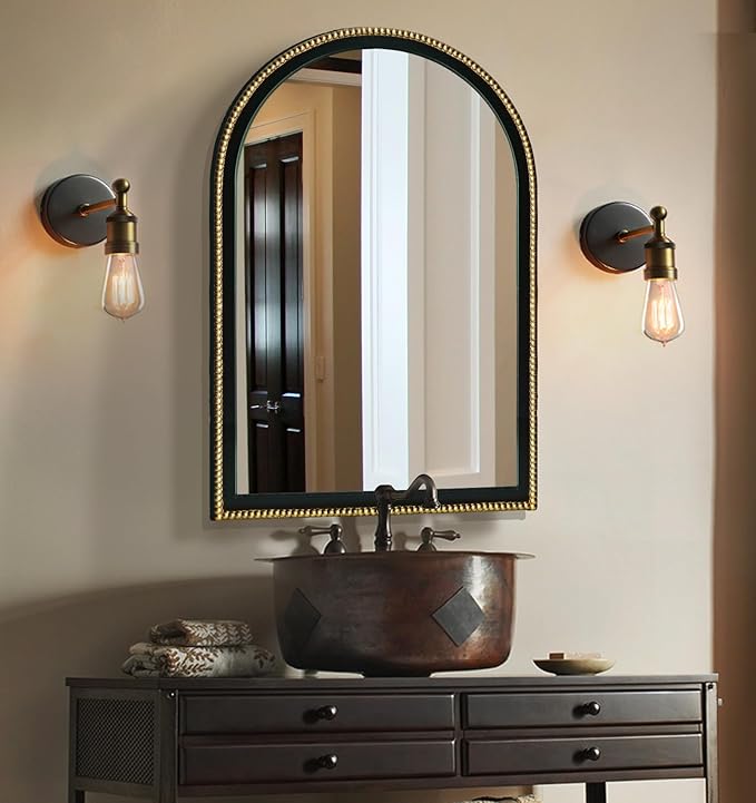 WAMIRRO Ornate Gold Mirror,Arched Black Morden Luxury Living Room Decorative Farmhouse Bathroom Mirorrs for Entryway Firplace Mantel Hallway 36"X24"