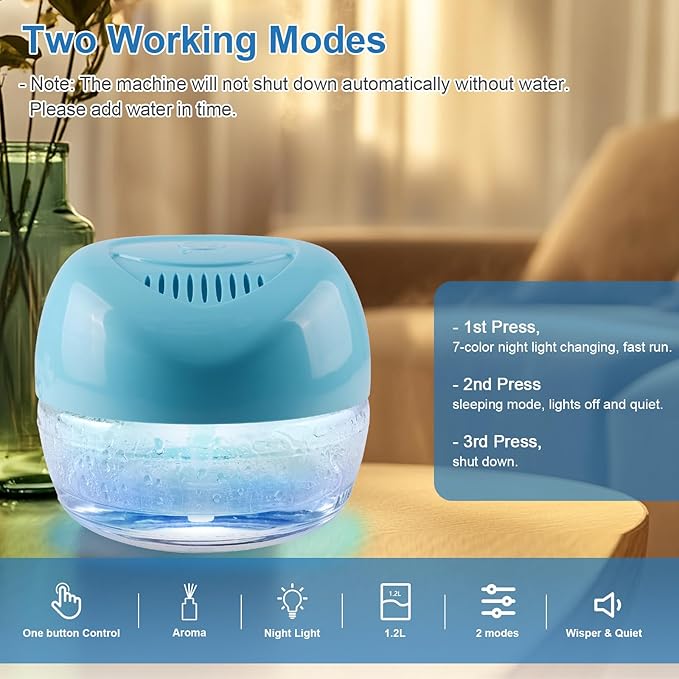 Water-Based Purifier Air Washer, Air Revitalizer & Freshener, Air Fresher with 7 LED Color Changing Light for Rooms (Blue)