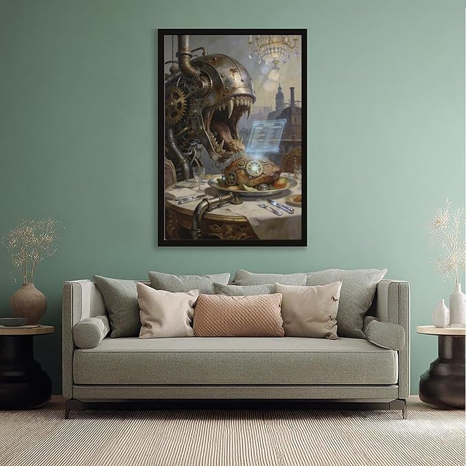 Framed Steampunk Fantasy Wall Art for Living Room And Dining Room Vintage Industrial Decor 12x18in