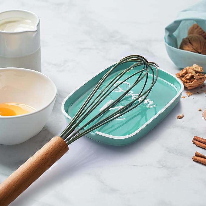 Turquoise Spoon Rest for Stove Top, DAYYET Teal Ceramic Large Spoon Holder, Spoon Rest for Kitchen Counter, Heat-Resistant Cooking Utensil Rest, Teal Kitchen Decor and Accessories