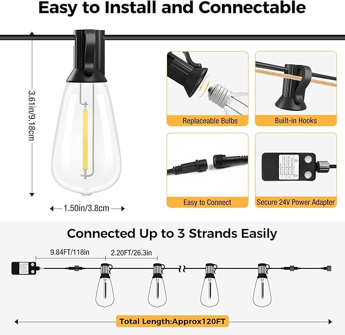 litogo 240FT Dimmable Patio Lights Waterproof, LED Outdoor String Lights with Shatterproof Edison Bulbs, Outside Hanging Light with Timer for Bistro Yard Tent Garden Camp