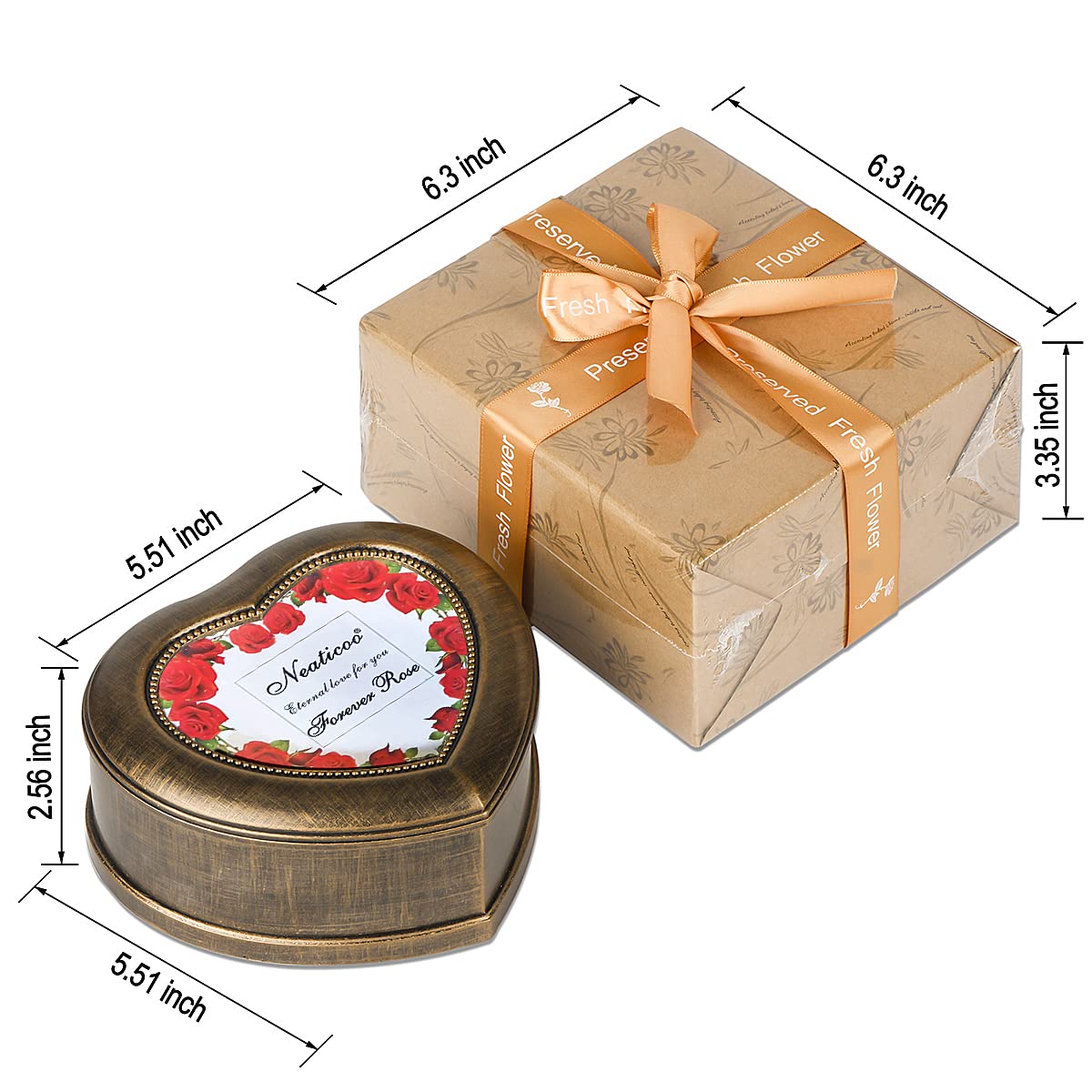 Neaticoo Handmade Preserved Flowers 3 Real Red Rose in Musical Box with Photo Frame, Long Lasting Fresh Flower Gifts for Wife Her Girlfriend on Valentine's Day Anniversary Birthday Red