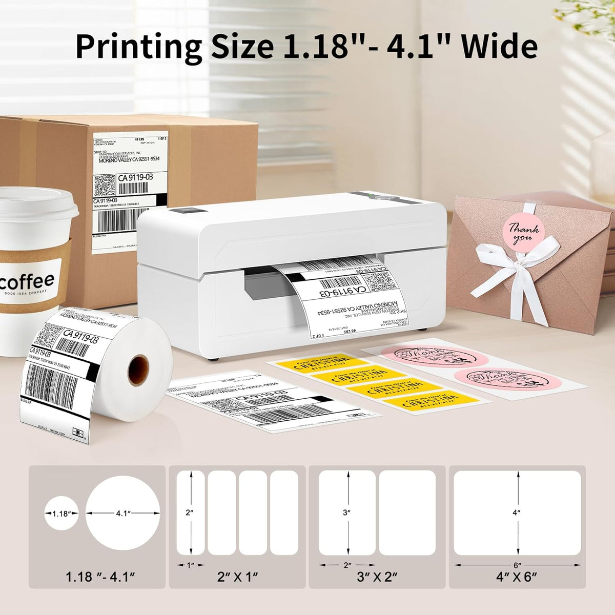 JADENS Bluetooth Thermal Label Printer, 4x6 Wireless Label Printer for Shipping Packages, Support Android, iOS, Mac OS, and Windows, Widely Used for Amazon, Ebay, Shopify, Etsy, USPS