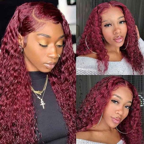 Giginger Burgundy 99J Water Wave Human Hair Bundles 16 18 20 inch Wine Red Human Hair Bundles Burgundy 100% Unprocessed Raw Quick Weave Hair for Black Women