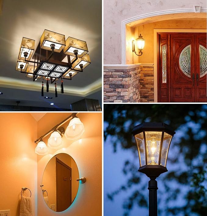 BRIMAX F15 8W Led Porch Light Bulb Outdoor, E26 Medium Base LED Post Bulb for 75W - 80W Incandescent Equivalent,Dimmable 2700K Warm White Flame Wrinkle Glass, for Ceiling Fan and Lantern Lamp, 4 Pack
