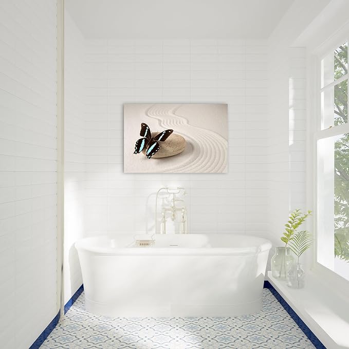 GUTTATY Zen Wall Art Decor, Modern Bathroom Zen Decor Wall Art, Canvas Wall Art for SPA Zen Room Decor, Butterfly and Pebble Relaxing Art Prints for Office & SPA Wall Decor Ready to Hang 12x18 Inches