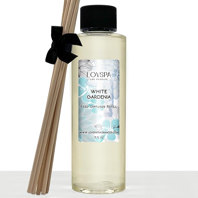 LOVSPA White Gardenia Diffuser Oil - Luxury Essential Oils for Diffuser Refill & Air Freshener Room Spray - Long-Lasting & Natural Home Fragrance, Scented Oil for Diffusers, USA Made, 4oz