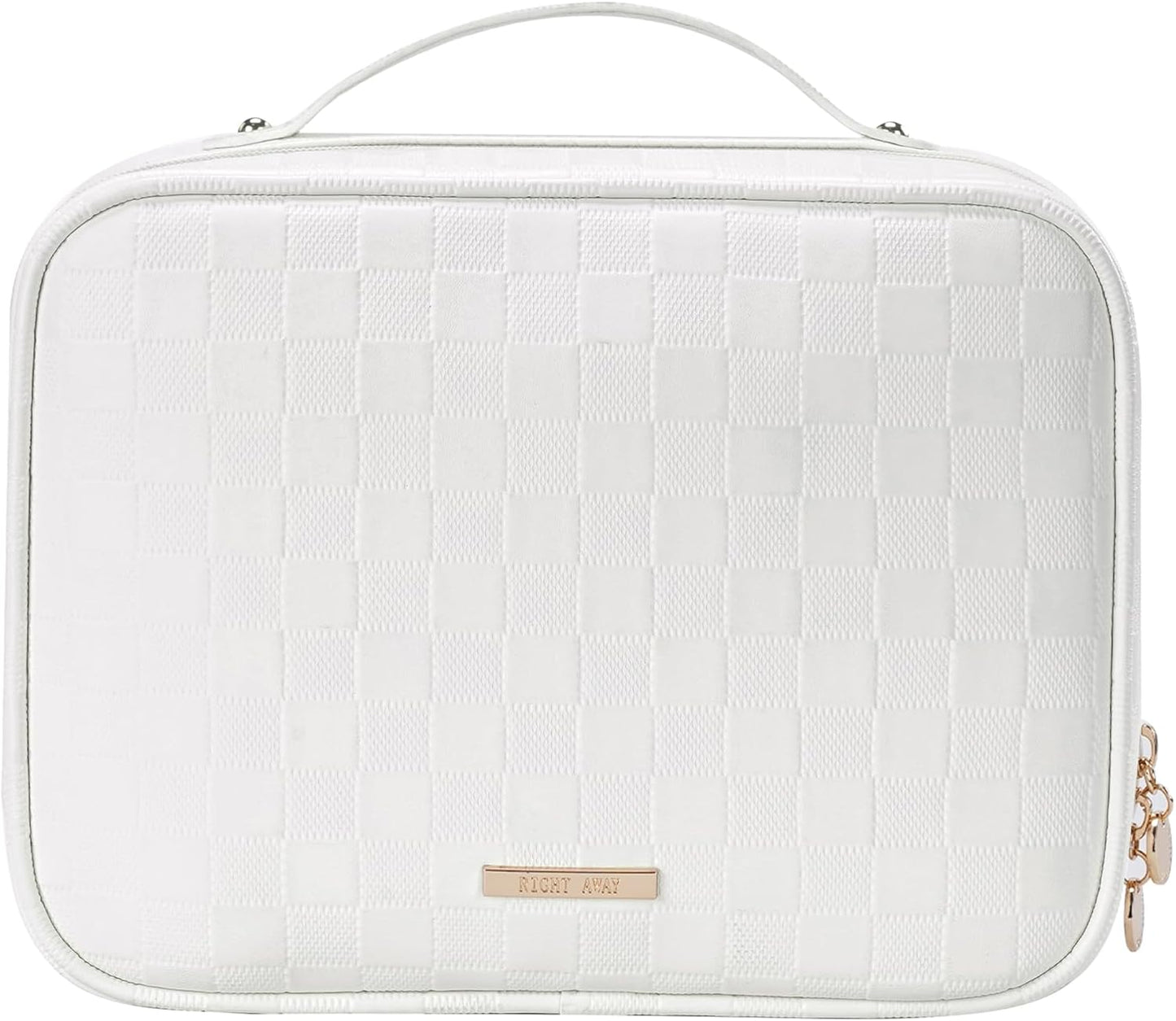 RIGHT AWAY Travel Toiletry Bag for Women, Waterproof Makeup Bag&Case, Portable Cosmetic Organizer Checkered Make up Bag for Full Sized Toiletriesï¼Cosmetics and Travel-Size Accessories,White Checkered