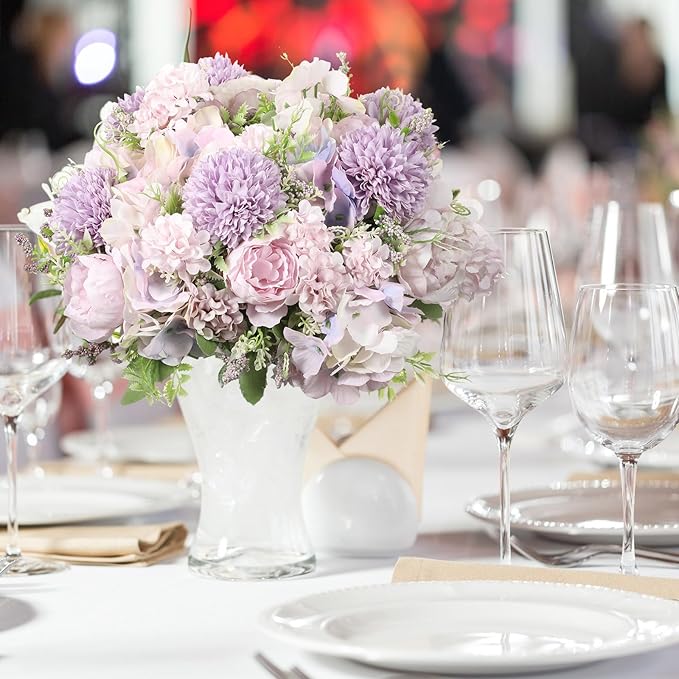 Tigeen Artificial Flowers Artificial Peonies Silk Flowers Faux Peony Fake Peony Silk Hydrangea Bouquet for Wedding Table Centerpiece Floral Vase Decor(Light Purple,12 Bundles)