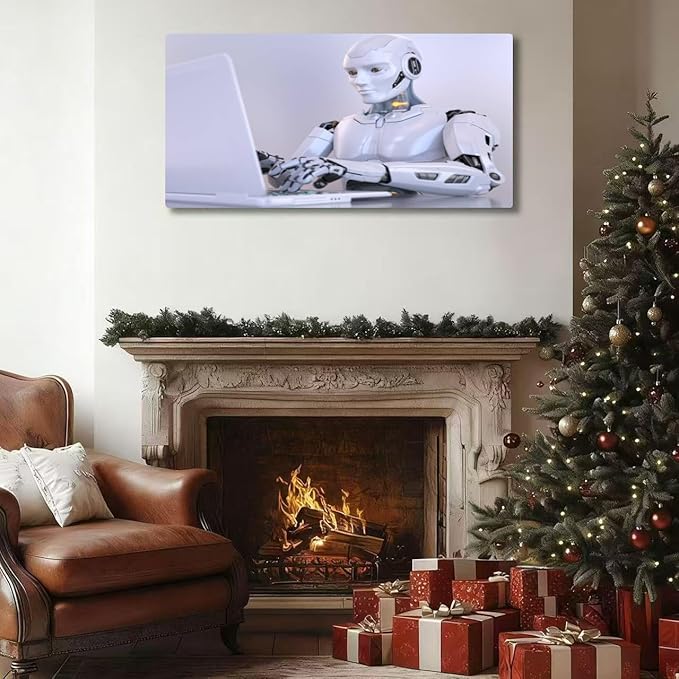 Wibinuki Wall Art Wall Decor Wall Paintings Robot working laptop for Living Room Bedroom Bathroom Home Decor Can Be Hung Directly 20"x 40"