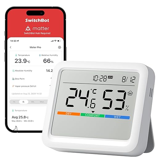 SwitchBot Meter Pro, Digital Hygrometer & Thermometer - Wireless Indoor Temperature & Humidity Monitor with Bluetooth App Control, Real-Time Alerts (1, Meter Pro)