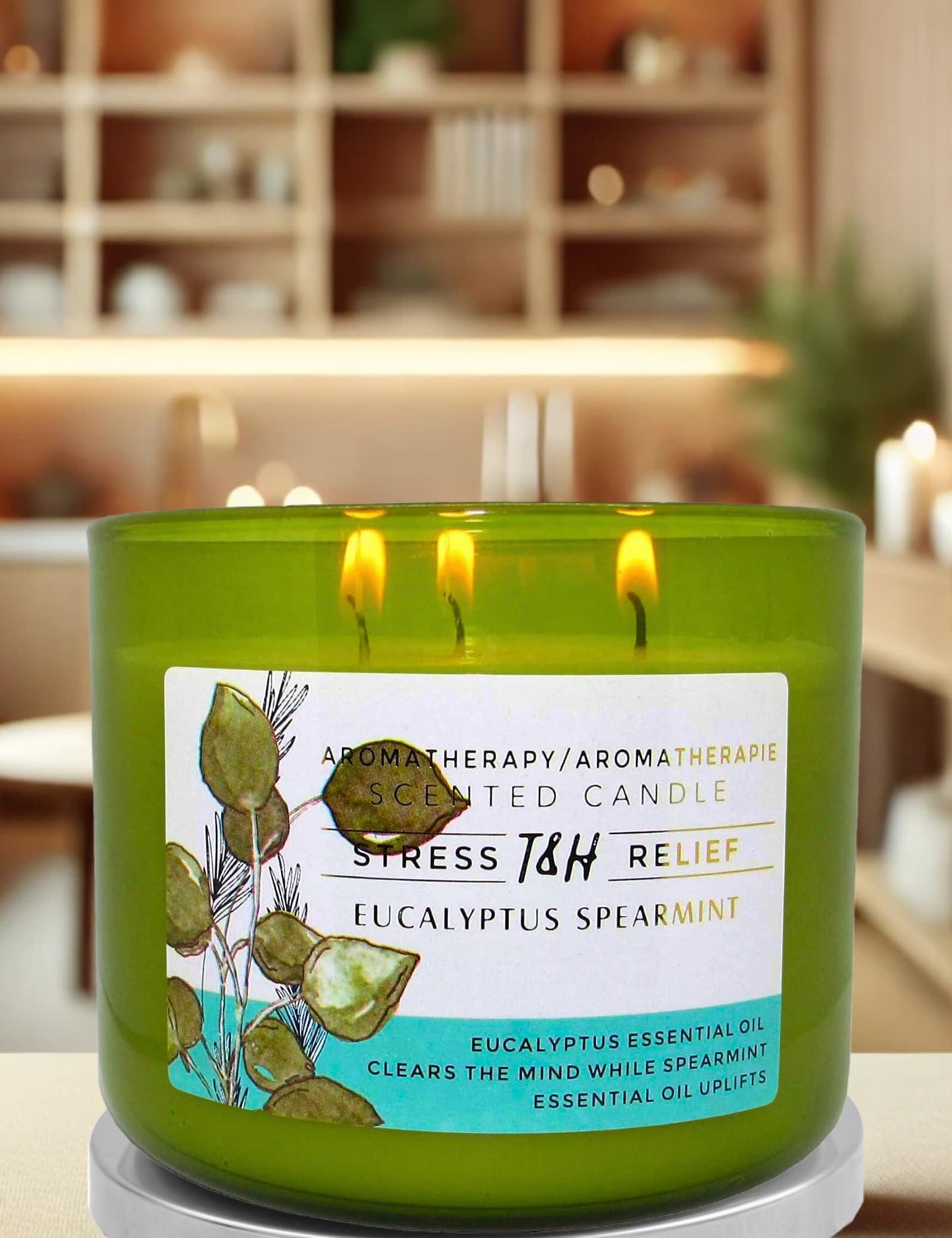Eucalyptus Spearmint Aromatherapy Candle 3-Wick | Soy Scented Candles for Home | 15.8 oz Large Candle for Men and Women | Long Lasting Eucalyptus Candles | Decorative Candle Gift