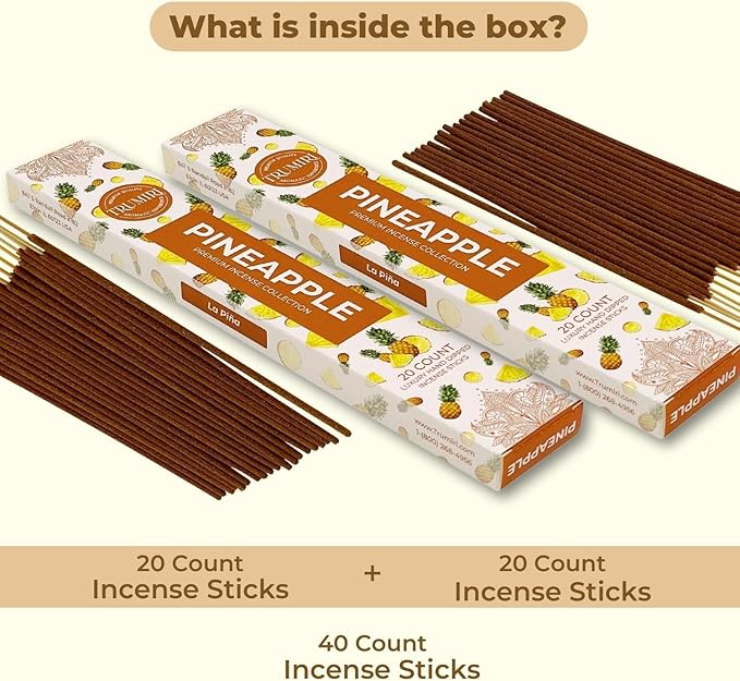 Pineapple Incense Sticks - Incienso de Piña - Total 40 Insence-Sticks - Dual Pack of 20 Insense - Inciensos - Inscents - Natural Non Toxic Ingredients - Incents - Incence - Inscense - Insents
