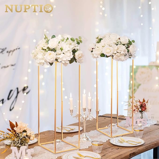 NUPTIO Flower Balls for Wedding Centerpieces - 2 Pcs 14.2 inch Diameter Fake Flower Ball Arrangement Bouquet Party Centerpieces for Tables - White Rose Bouquet Centerpiece Flowers for Wedding Table