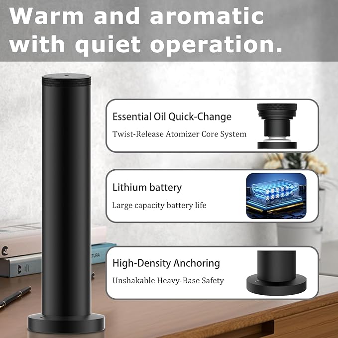 2026 Upgraded Cordless Rechargeable Diffuser - Hotel Scent Diffuser for Whole House- Scent Air Machine -App Bluetooth Control - Waterless Essential Oil Diffuser for Large Room, Studio Office - Black