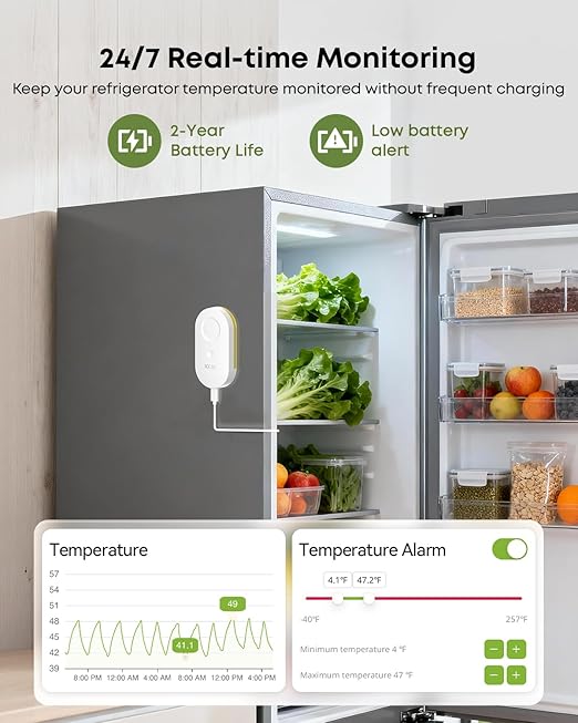 MOCREO WiFi Freezer Thermometer with Alarm, Wireless Refrigerator Temperature Sensor with Remote App Notification, Email Alert, 2 Years Free Data Export, for Home Kitchen Fridge Hot Tub