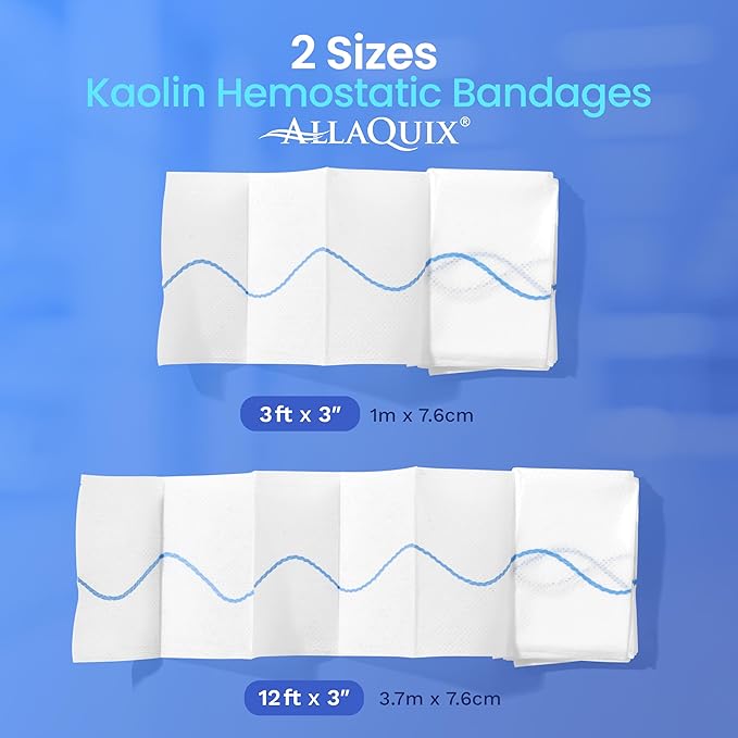 Advanced Kaolin Hemostatic Bandage – Sterile Z-Fold Clotting Gauze (3 in. x 12 ft) | Stops Bleeding Fast for Emergency, Trauma, First Aid, and Survival Kits (1-Pack)