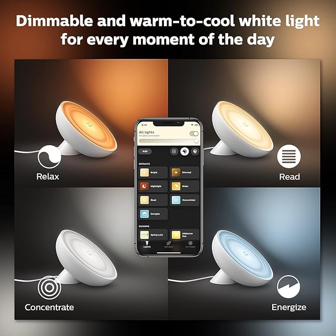 Philips Hue Bloom Smart Table Lamp, White - White and Color Ambiance LED Color-Changing Light - 1 Pack - Control with Hue App - Works with Alexa, Google Assistant, and Apple Homekit