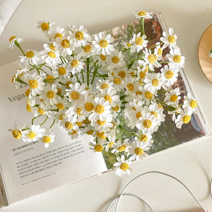 Small White Daisy Flowers Artificial,2 Bouquet/12Pcs 10 Inch Fake Daisies,Spring Wild Flower for Party Decor (Vase Not Inclouded)
