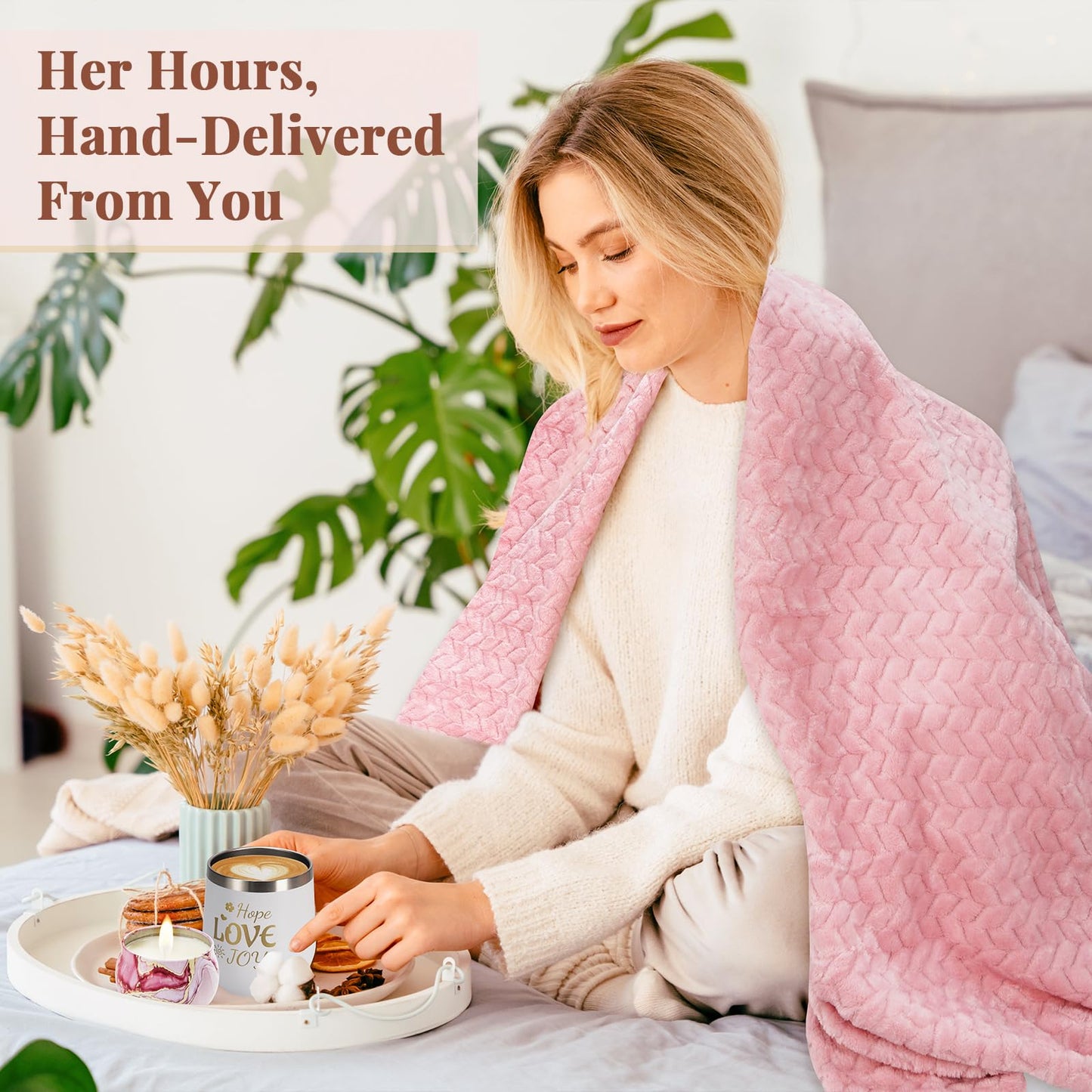 LuckyBundle Birthday Gifts for Women - Luxury Self Care Gift Basket for Her, Mom, Sister, Bestied Coworker - Unique Spa Care Package with Flannel Blanket - Ideal for Mother's Day, Get Well Soon
