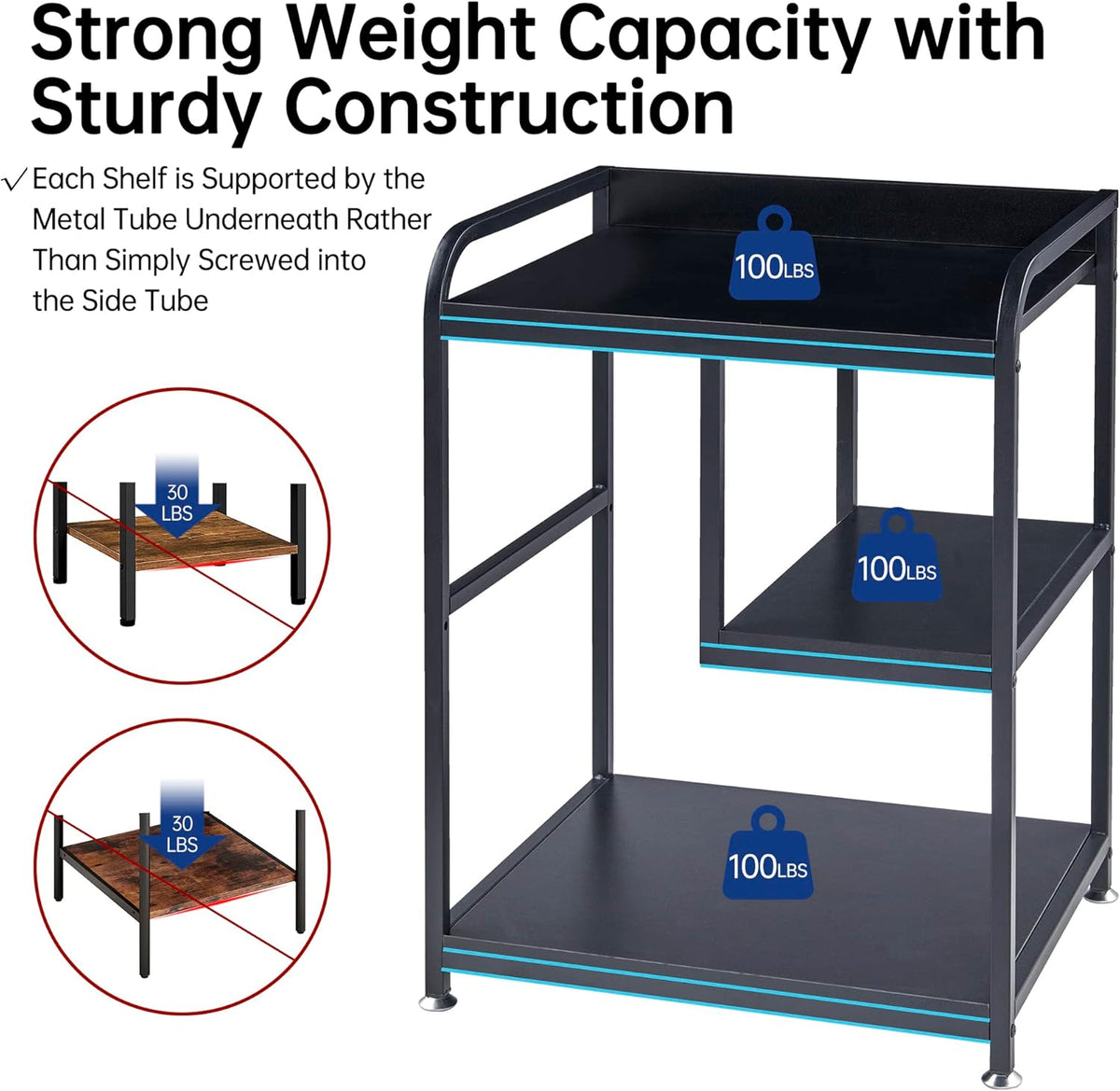 Printer Stand with Storage Shelf for Home Office Organization, 22 x 18 Inch Large Printer Table with Wheels, Shredder Stand, CPU Stand, Rolling Cart for Host Computer, PC Tower, Desktop- Black